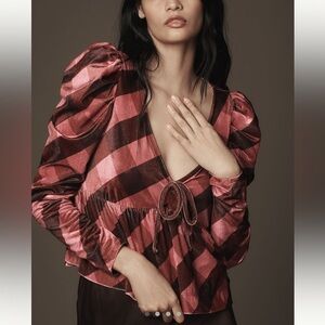 Maeve Pink and Purple Plaid Babydoll Top Size Medium